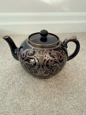 Gibson Black Ceramic Teapot with silver overlay